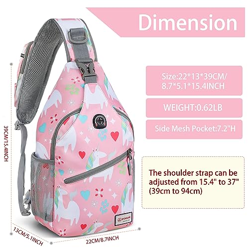 ZOMAKE Sling Bag,Small Crossbody Sling Backpack,Water Resistant Shoulder Daypack for Travel,Anti Thief Chest Bag for Hiking(Unicorn Pink) — view 2