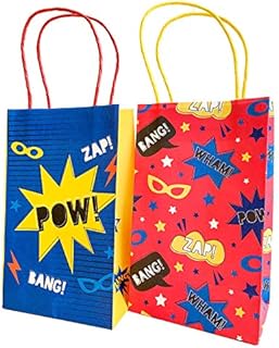 Amscan 9909091 - Superhero Birthday Party Paper Loot Bags - 8 Pack