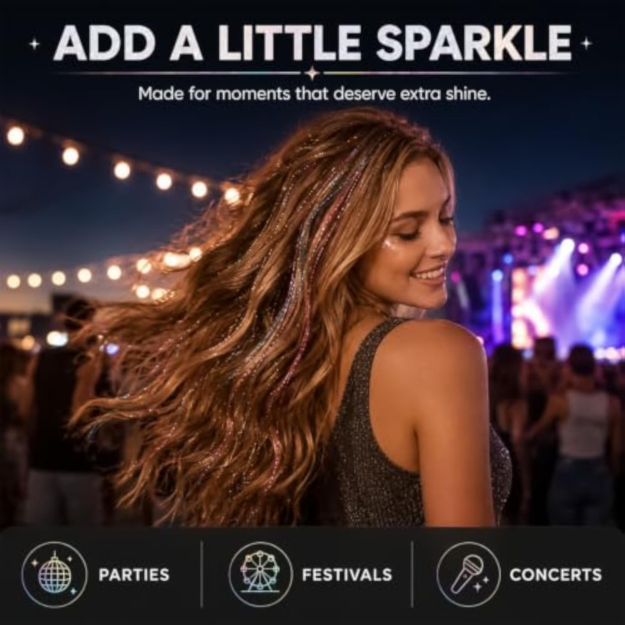 12 PCS Glitter Hair Tinsel Extensions with Clips for Women