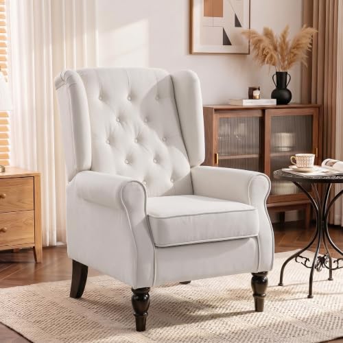 Image of HOMCOM Comfy Accent Chair for Living Room, Wingback Armchair, Cream White