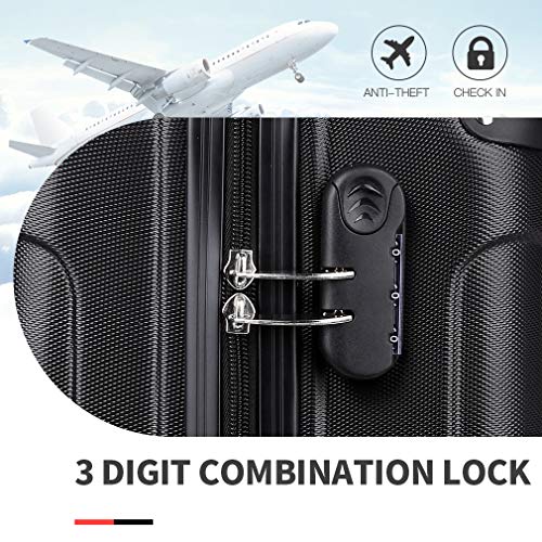 Kono 55x35x20cm Boarding Case Hard Shell ABS Travel Trolley Cabin Hand Luggage Suitcases 33L (Black)