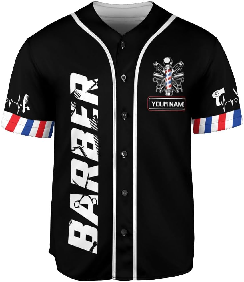 MonkeyVan Personalized Barber Shop Baseball Jersey Custom Hairdresser Shirts Hairstylist Gift Barbershop Tools of Barber (Style 19, Polyester Blend) Multicolor, Small-5X-Large