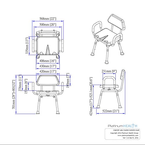 Padded Shower Chair And Bath Chair With Armrests And Back, Comfortable Deluxe Shower Chair For Inside Shower And Bathtub For Elderly And Seniors Safety, Adjustable Height, Institutional Quality, Blue #TOP6