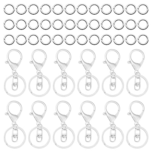 50pcs Lobster Claw Clasps Keychain for Jewelry Making,Metal Lobster Clasp with Flat Split Keychain Ring with Swivel Trigger Clip and 100pcs Open Jump Ring for DIY Key Chain Accessories(Silver)