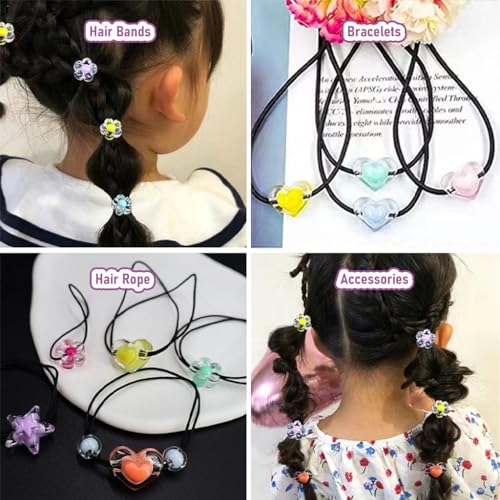 Image of SANNIDHI 174Pcs Acrylic Beads For Jewellery Making Kit, Macaron Color Crystal Beads For Bracelet Making, Double Layer Star Heart Flower Round Cute Aesthetic Beads For Diy Hair Ties, Multicolour