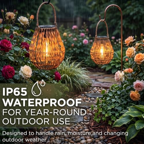 Lyeasw Solar Lantern Outdoor Waterproof, Boho Woven Solar Hanging Lantern Lights, 2 Pcs Decorative Warm White Solar Lights for Garden, Patio, Porch, Balcony, Backyard Decor, Housewarming Gift - image 7