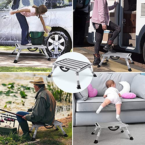 Kohree Rv Step Stool, 19" X 14.5" Adjustable Height Extra Large Aluminum Folding Platform Step With Non-Slip Rubber Feet, Portable Handle, Stable Rv T Level, Up To 1000 Lbs #TOP7