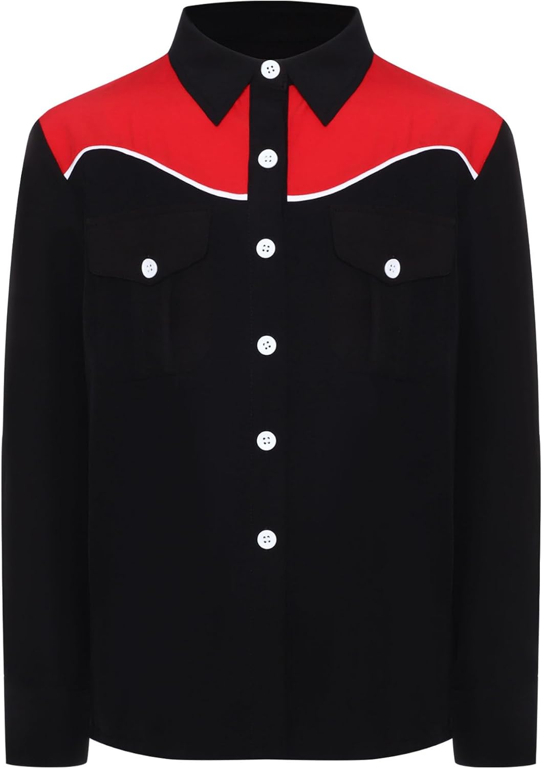 Kids Unisex Western Cowboys Shirts Long Sleeve Lapel Top for Casual Formal School Uniforms Stage Party