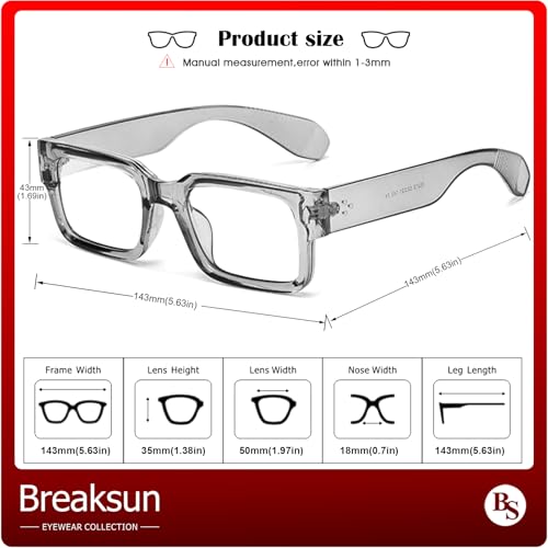 Image of Breaksun Rectangle Glasses for Men Women Square Blue Light Glasses Thick Frame Black Eyeglasses