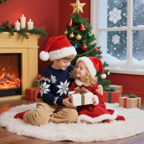 Image of BSVI Christmas Hat, Santa Hat for Adult /Kids /Baby Red Velvet Double Extra Thicken Unisex Xmas Hats for New Year Holiday Party