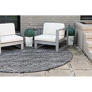 Unique Loom Sabrina Soto Outdoor Collection Modern, Vibrant, Carved Area Rug, 8 ft x 8 ft, Black/Ivory Unique Loom Sabrina Soto Outdoor Collection Modern Vibrant Carved Area Rug 8 ft x 8 ft BlackIvory
