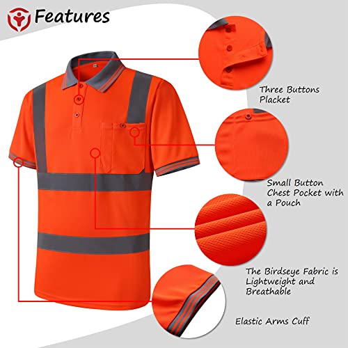 Image of High Visibility Reflective Safety Shirts for Men Women Hi Vis Viz Protective Safety Workwear Polo T Shirt with Pockets for Construction Meet ANSI Class 2(ST191-Orange-XL)