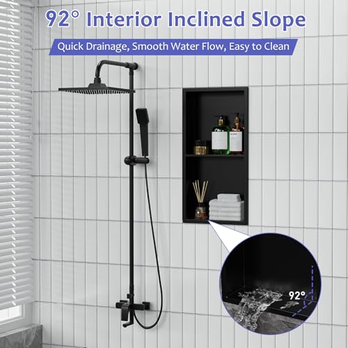 Shower Niche No Tile Needed, 12" X 24"(Inner Size 11"X22.6") Bathroom Niche for Shower Wall, Black Stainless Steel Shower Niche Insert for Bathroom, Recessed 2-Tier Wall Niche Shelf - Image 5