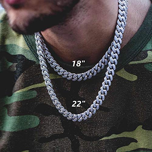 Tripod Jewelry Hip Hop 12Mm Real White Gold/18K Gold Plated Iced Out Miami Cuban Link Chain Necklace For Mens Womens Simulated Diamond Cz Cuban Link Choker(White Gold - 10Mm, 20.00) #TOP4