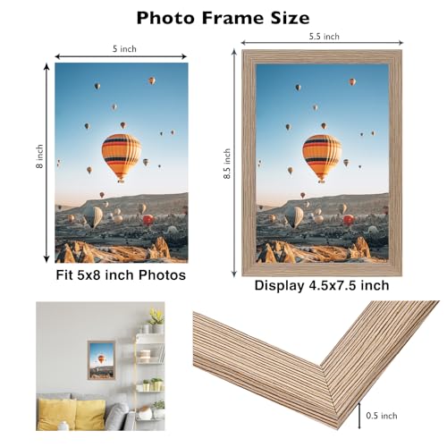 Image of JCJMY 5x8 Picture Frame Rustic Brown for Wall Hanging or Tabletop, Wall Mounting Horizontally or Vertically, 5 x 8 Wall Gallery Poster Photo Frame with Shatter Resistant Plexiglass,Rustic Brown