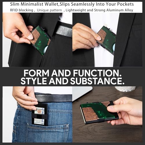 Image of Slim Card Holder Wallet for Men, Minimalist RFID Blocking Pop Up Wallet, Smart Metal Business Card Case Holds 12 Cards, Ultra-Thin Front Pocket Wallet, Gifts for Men