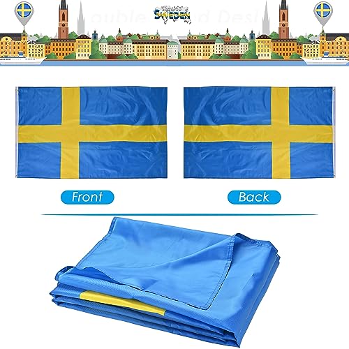 Image of AhfuLife 2 Pcs Swedish flag Sweden Flag 3x5 Ft, Large Swedish National Flags for Outside - Double Side with Brass Eyelets for Olympic Party Decorations, Bar Garden Street Decoration Indoor Outdoor
