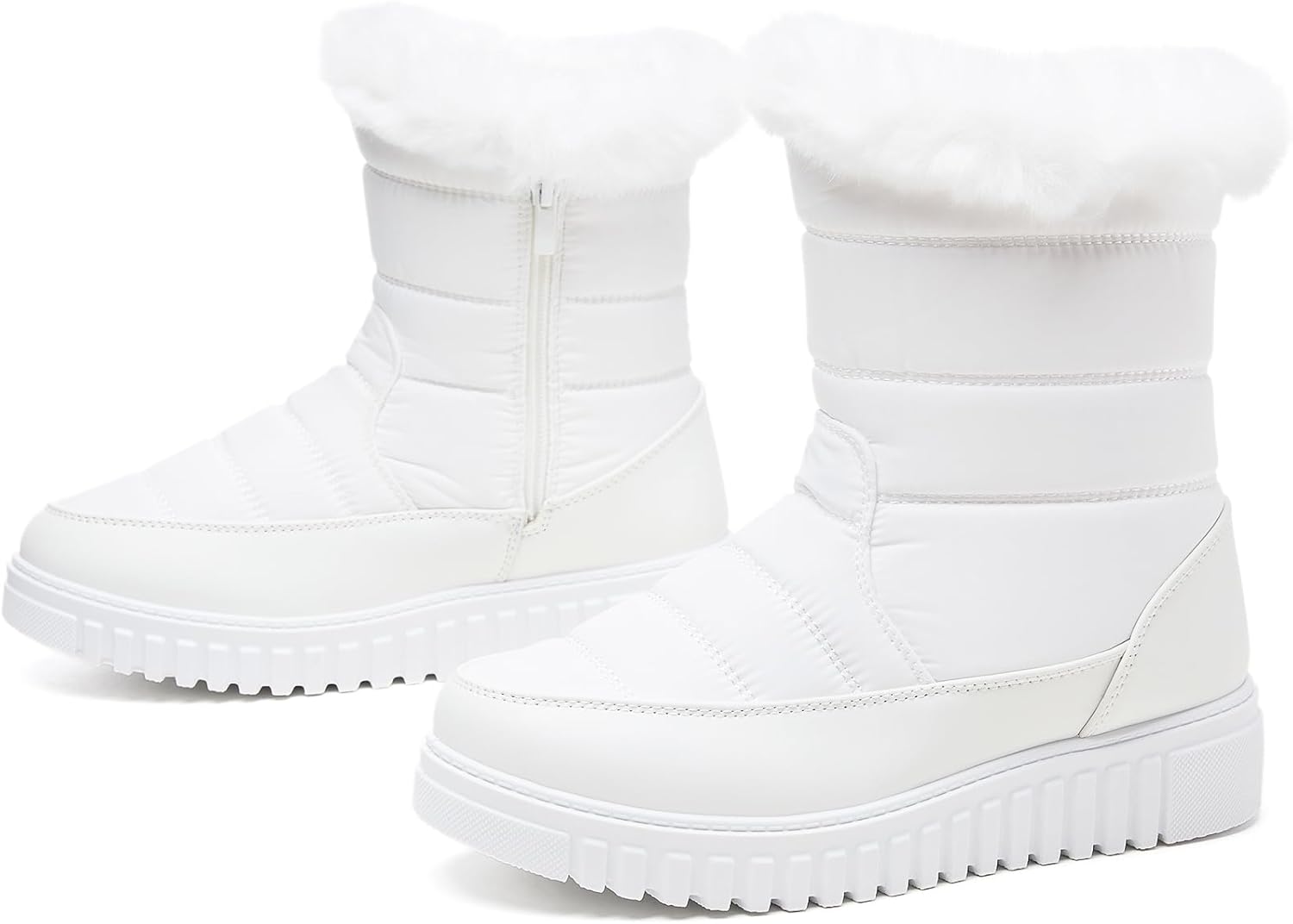 ZGR Womens Winter Snow Boots with furry,Waterproof Black and White Boots for women,Warm Mid Calf Boots for Outdoor