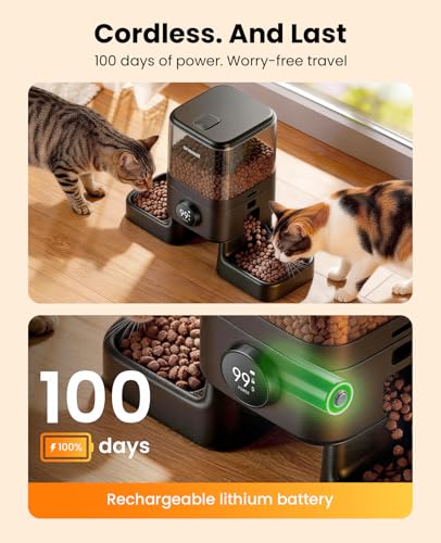 Image of oneisall Cordless 2.4Ghz WiFi Automatic Cat Feeder for 2 Cats, Rechargeable 100-Day Battery Operated Auto Cat Feeder, 20 Cups /5L Timed Cats Food Dispenser Automatic for Large Kibble, Smart App Control