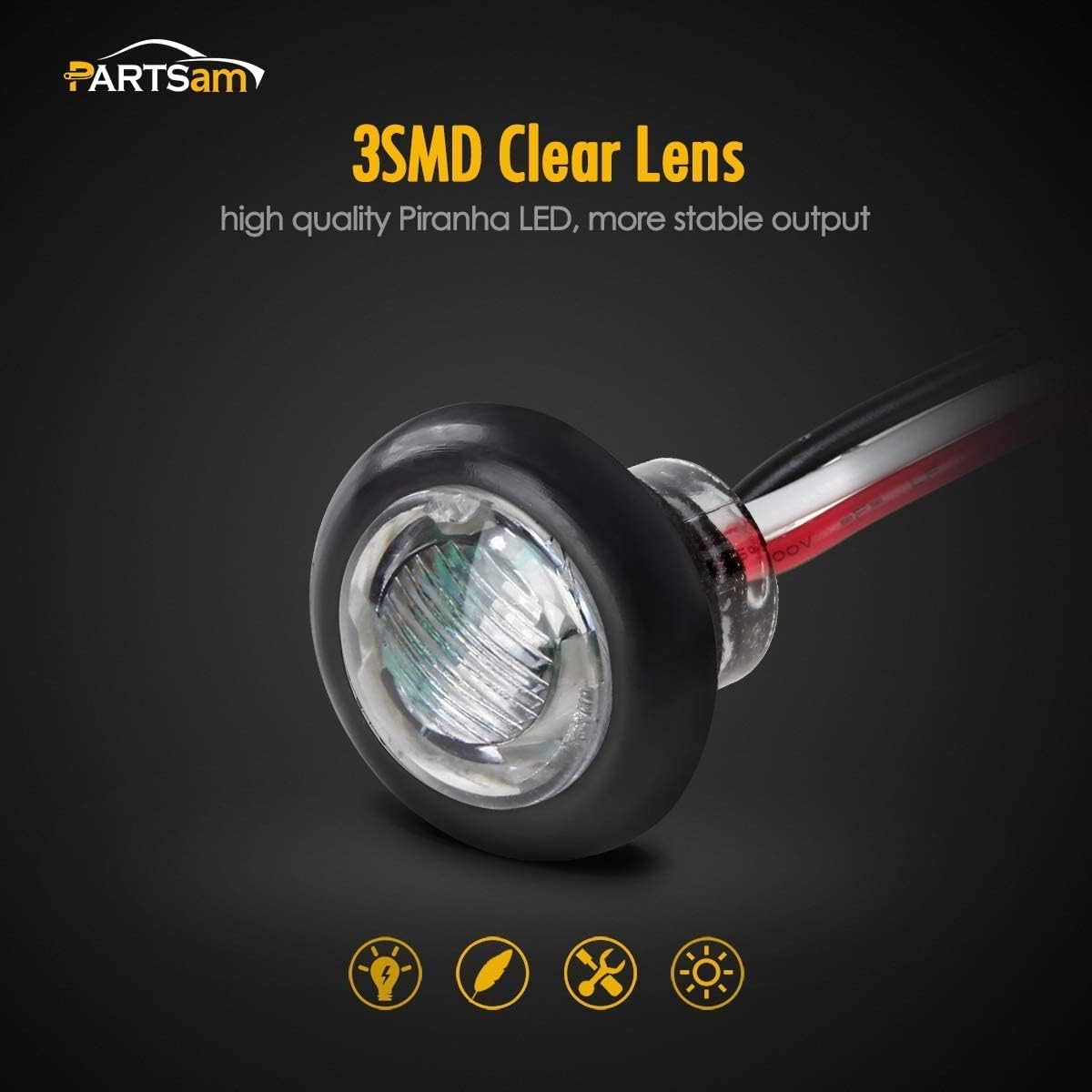 Partsam 10 Pcs 3/4 Inch Amber Round LED Lights, DOT Certified Turn Signal/Running/Clearance & Side Lights - 3SMD LED Dual Brightness (High/Low) for Truck trailer RV etc.