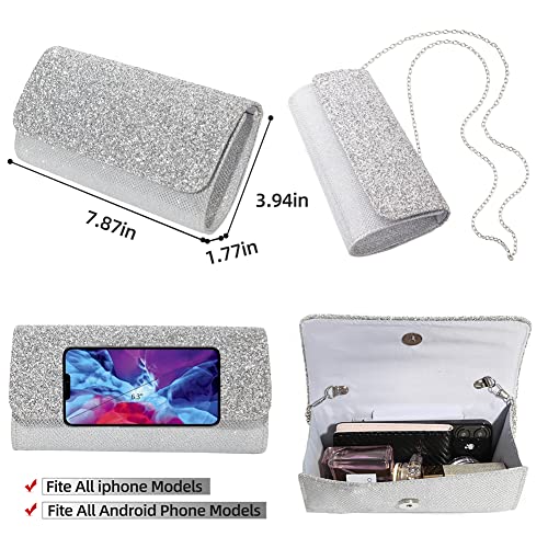 Yixund Evening Bag Clutch Purses For Women Evening Wedding Party Pleated Handbag Sparkling Glitter Crossbody Evening Clutch (Silver-Glitter) #TOP2