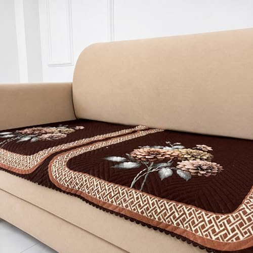 Image of Homerz 'Brooklyn Series' Premium Sofa Cover | Quilted Floral Design | Non-Slip Washable Sofa Protector | Soft Anti Slip Fabric (Brown, 5 (3+2) Seater, Only Seat Cover)