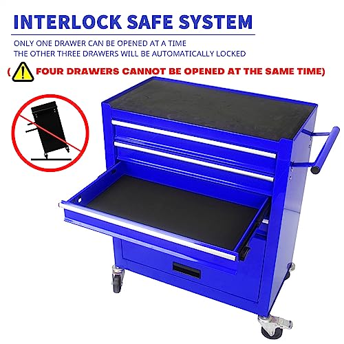 24.4" Rolling Tool Cart 4 Drawers With Tools, Rolling Tool Box With Tool Set，Utility Tool Cart On Wheels With Lockable Drawers, Tool Organizer Cart For Workshop & Repair Shop，Garage，Mechanic（Blue) #TOP2