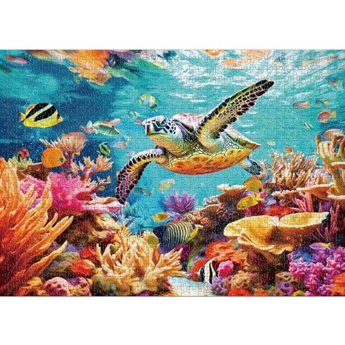 lamplig Jigsaw Puzzles for Adults 1000 - Sea Turtle Ocean Beach - 1000 Piece Jigsaw Puzzles for Adults with Letters on Back - Christmas Jigsaws 1000 Pieces for Home Decor Gifts, 27.6"X20.5",1:1 Poster