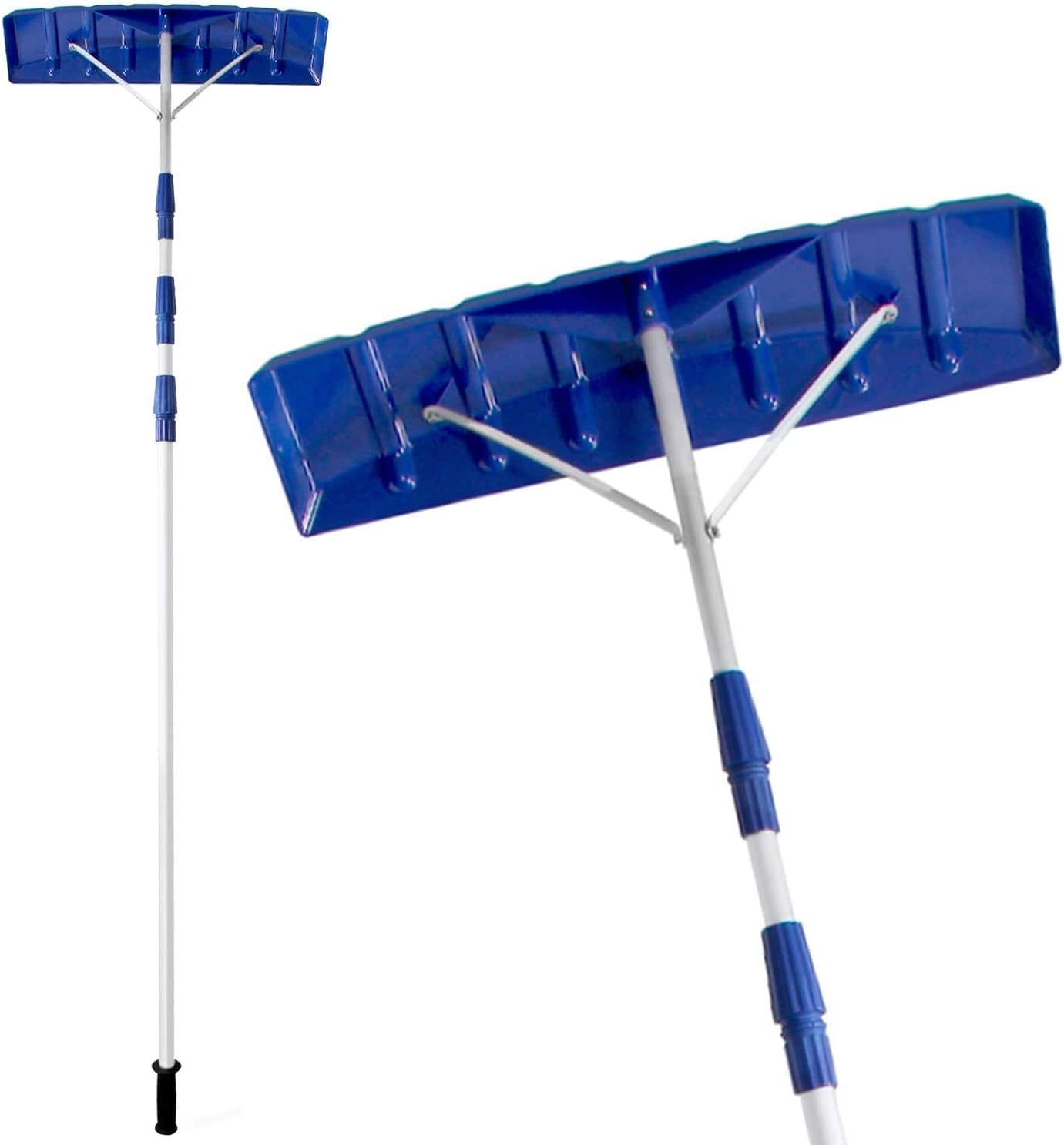 21 FT Adjustable Telescoping Snow Roof Rake Twist-N-Lock Snow Rake for Roof with 6" X 25" Poly Blade Snow Shovel for Cleaning Roof Snow