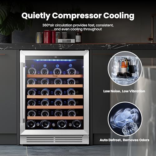 yeego wine fridge cooler - 24 inch wine fridge hold 47 bottles 40-65f wine refrigerator glass door built in freestanding under counter fridge for beer soda drink home bar office512 cuft