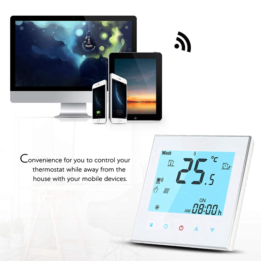 Termostato WiFi calefacción Agua y Suelo Radiante programable 5A | 95-245VAC Regulador de calefacción WiFi con asistentes de voz Alexa y Google Home integrados