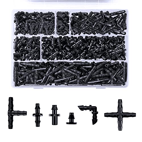 Dianrui 220 PCS Drip Irrigation Kit, Drip Irrigation Parts 1/4\'\' Tubing Fittings Kit for Garden Lawn Flower Sprinkler Systems-End Plug/ 4-Way Connector/Single barbs/Straight Barbs/Oblique Barbed Tees - Thumbnail 2