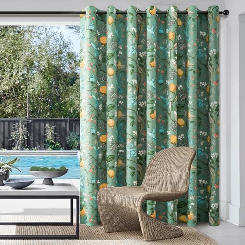 Image of Topfinel Sliding Door Patio Floral Curtains & Drapes, Blackout Extra Wide Room Divider Large Sage Green Vintage Farmhouse Country Hummingbird Patterned Grommet Curtains 1 Single Panels W100 x L84