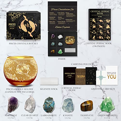 Image of Aovila Pisces Birthday Gifts for Women - Pisces Candle Holder Crystals Birthstones Gifts Box Set - Zodiac Gifts Astrology Horoscope Gifts Birthday Gifts for Her Mother Sister Best Friends