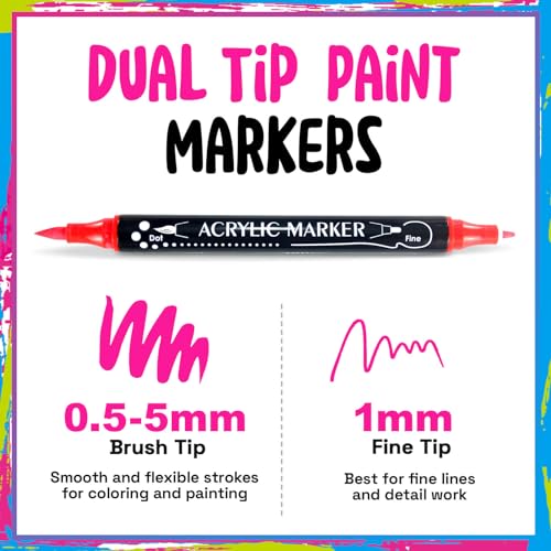 Coogert U1-PM-DT-30 Colors Dual Tip Acrylic Paint Markers,Fine Tip And Brush Tip Permanent Acrylic Paint Pens thumb #1