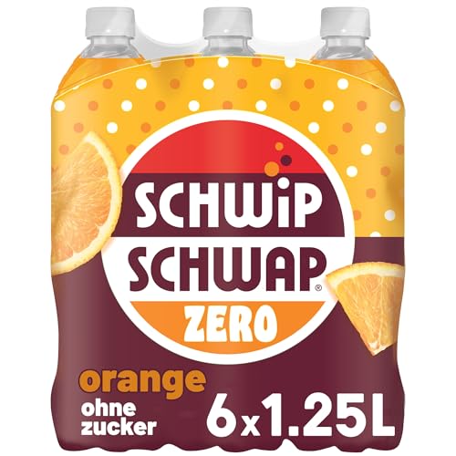 Schwip Schwap Zero Orange Geschmack, Erfrischungsgetränk mit Orangengeschmack in Flaschen, EINWEG (6 x 1.25 l)
