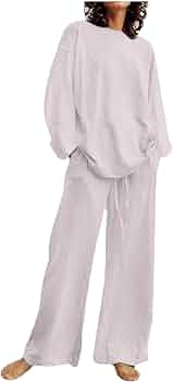 Ensemble 2 Pièces Femme Coton Lin Printemps Été - T-Shirt Manches 3/4 + Pantalon Large