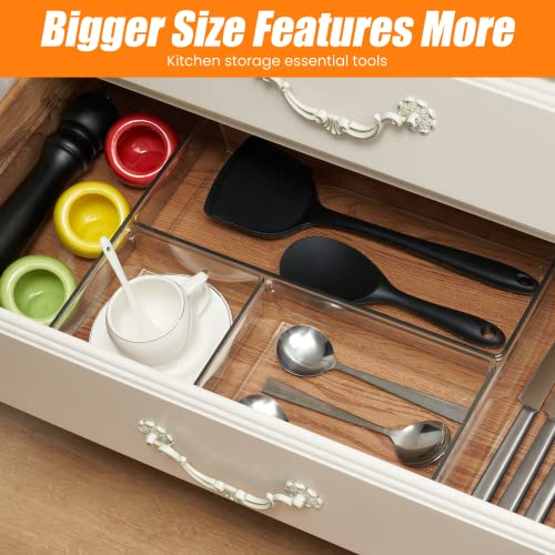 Image of 12 Pack Clear Plastic Drawer Organizer Set, Acrylic Non Slip Non Cracking Kitchen Drawer Storage Tray Large Size Divider, Multifunctional Storage for Cosmetics, Bathroom, Tools, Kitchen and Office