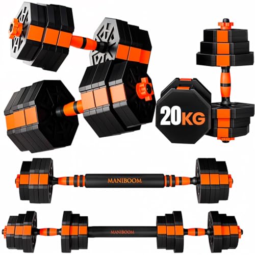 ManiBoom Pesas y Mancuernas Ajustables Octogonales - Kit de Pesas Ajustables con Barra y Cierre de Seguridad - Equipo de Entrenamiento Progresivo para Toda la Familia