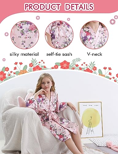 SEALINF Kids Girl's Floral Robe for Birthday Spa Parties Wedding Getting Ready Sleeping Gown3