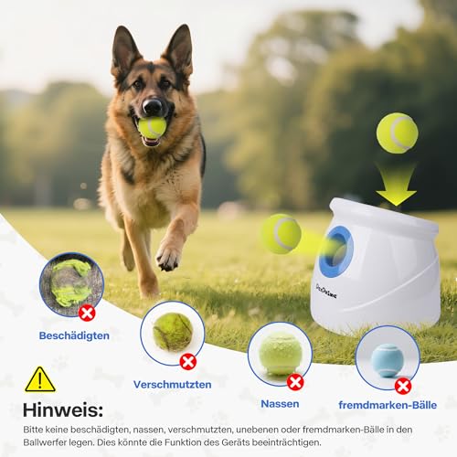 Pet Prime Automatischer Ballwerfer für Große Hunde, Ballwurfmaschine mit 3 Distanzstufen (3-12M) Ballmaschine mit 6x6,35cmTennisbällen, Wiederaufladbarem & Hundepfeife für Outdoor-Spiele (Maxi-Werfer)