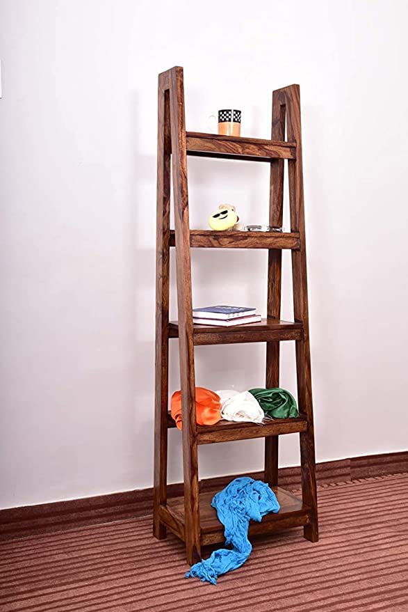 foresta decor Sheesham Wood Ladder Book Shelf | Book Case for Home and Office Purpose | Sheesham Wood Trapezium Shape Book Shelf