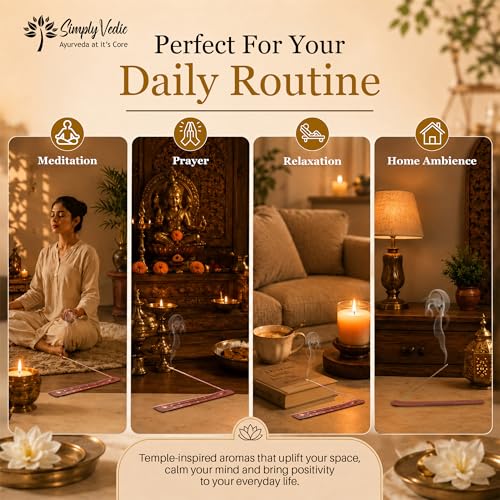 Image of Simply Vedic Luxe Indian Temple Incense Sticks (50 Sticks) Hand Rolled Masala Agarbatti with Holder | Natural Long Lasting Fragrance for Puja Aarti Meditation Home Fragrance Low Smoke