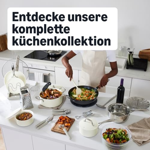Foto von Amazon Basics Schmortopf Rund aus Emailliertem Gusseisen mit Deckel, 4,1 L, Weiß