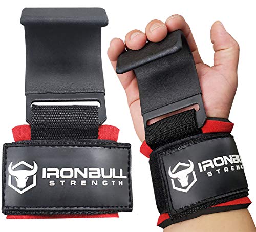 Weight Lifting Steel Hooks (Pair) – Heavy Duty Lifting Wrist Straps - Deadlift Straps for Powerlifting- Thick Padded Workout Hook – Weightlifting Gloves for Heavy Lifting (Black) by Iron Bull Strength - Used condition - CA$34.79