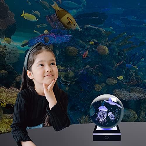 YATOSEEN Kryształowa kula 3D z wielokolorową lampką nocną, kryształ K9, mini zwierzę morskie, model meduzy, prezent dla dzieci, przyjaciół, pary, urodziny