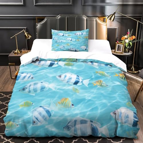 Funda nórdica de peces lavable que aporta suavidad al colchón infantil de 135x200 centímetros 4