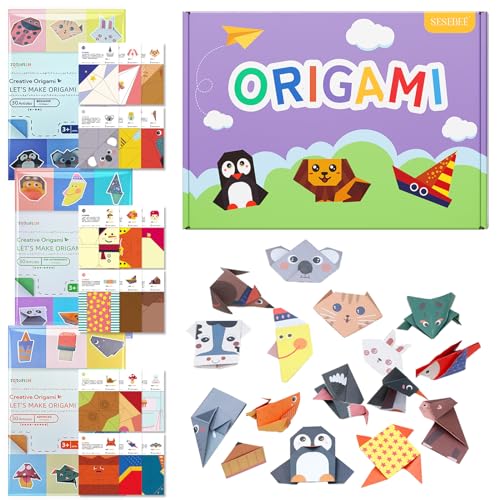 SeseBee Origami Kit for Kids, 90 Sheets Origami Paper, 3 Difficulty Levels with Tutorial Instructions, Kids Crafts Gifts for 3+ Girls & Boys