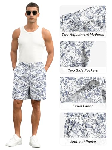 Image of RQP Mens Cotton Linen Shorts Casual Drawstring 7inch Inseam Shorts Stretch Summer Beach Wear