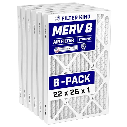 Image of Filter King 22x26x1 Air Filter MERV 8, AC Furnace Filters (6-Pack) | Dust & Allergy Control (Actual Size: 21.5 x 25.5 x .75)